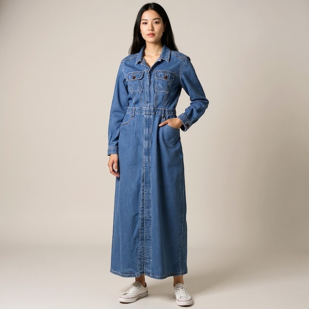 Universal Thread Denim Maxi Dress Western Prairie Minimalist Women Size 12R